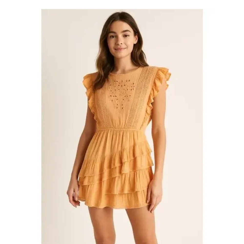 Aritzia Sunday Best Harriet Ruffled Peach Apricot Orange Mini Dress Size 6 NWT